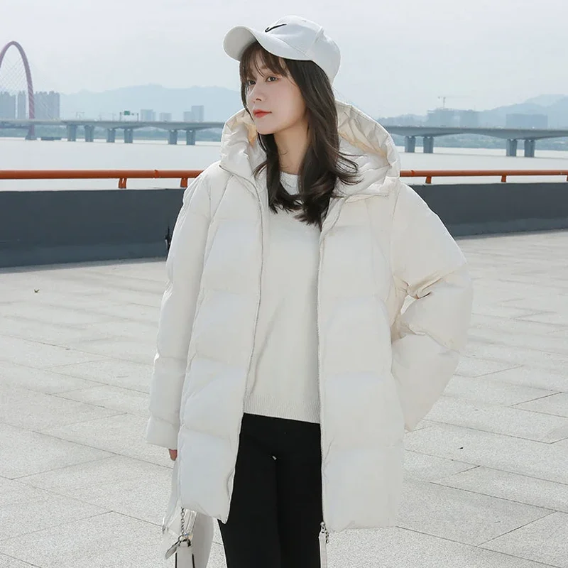 Doudoune Longue à Capuche pour Femme, Nouveau Style, Blanc, Fermeture Éclair, Coréen, Hiver