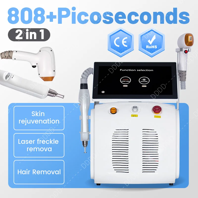 Diode Ice Laser 4 Wavelength Professional 808 2 in 1 Hair Removal and Laser Peak Picoseconds ND YAG tattoo Removal Machine