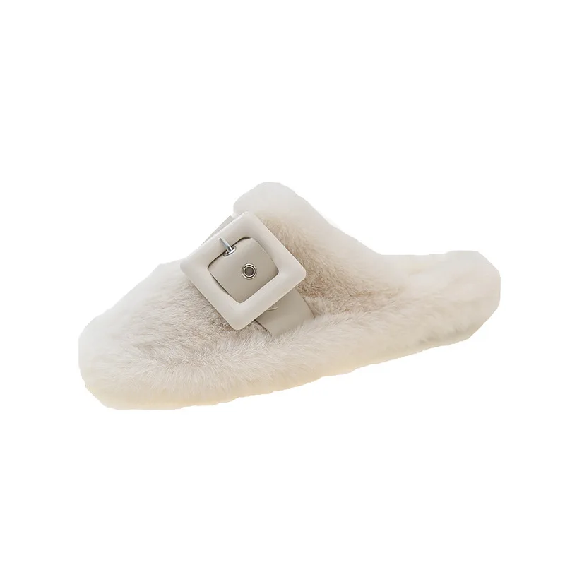 Pantofole da casa calzature invernali da donna Big Size Flock Cover Toe Shoes infradito in pelliccia diapositive Pantofle Low Massage Rubber Plush