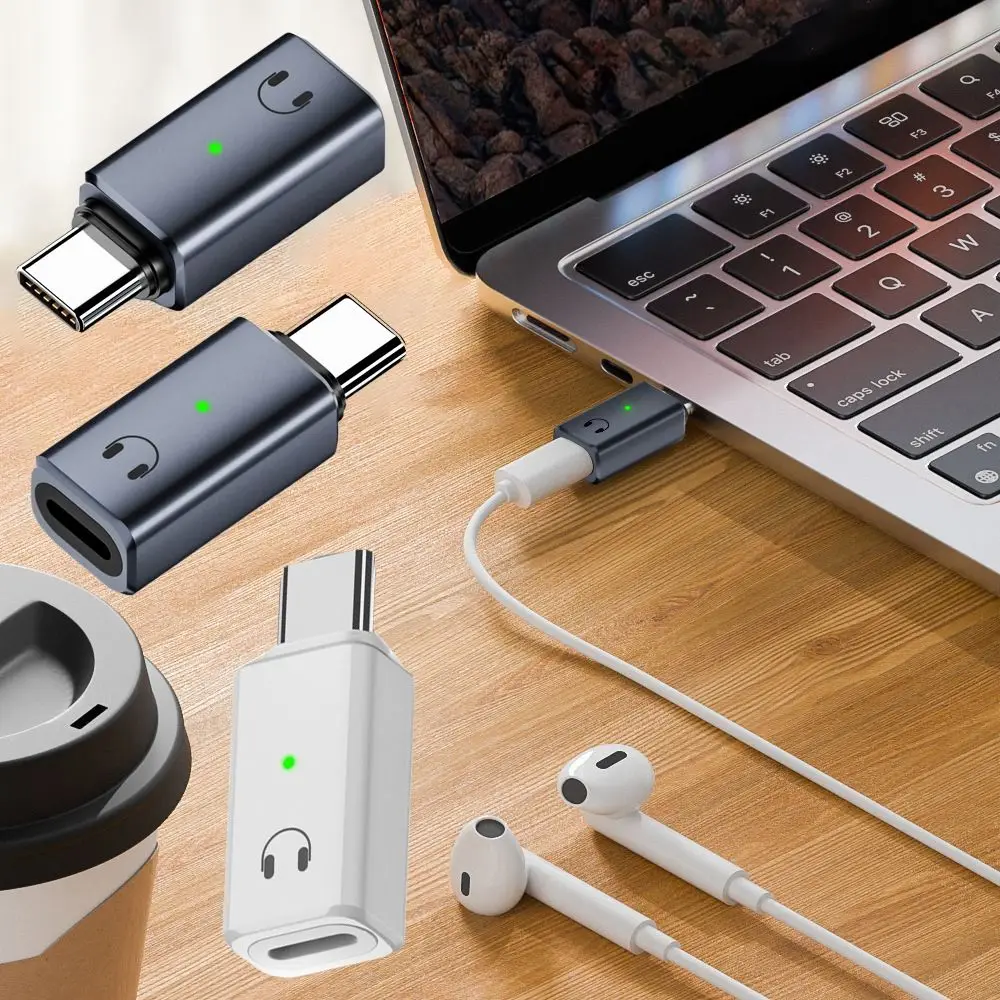 

Indicator Light USB-C Audio Converter HiFi Sound Aluminium Alloy Type C Earphone Adapter Smart Chip Laptop Headphone Connector