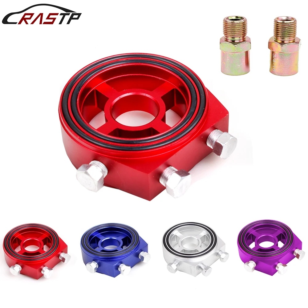 RASTP-New Universal Aluminum Oil Filter Cooler Sandwich Plate Adapter Kit  Oil Adapter Color Blue Red Purple Silver RS-OSA007