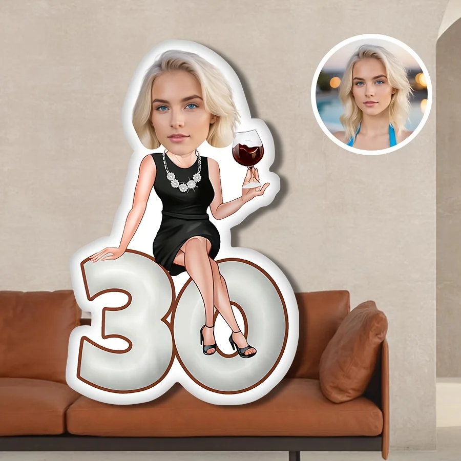 Personalized 30th Birthday Portrait Plush Face Pillow—The Perfect Birthday Gift for Both Men and Women