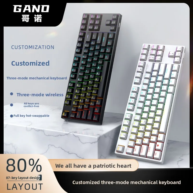 87Key Tri-ModeTransparent Mech Keyboard,Hot-Swap Gateron,28 RGB Modes,3000mAh Battery,Steel Plate,Dual Sound Dampening,PC Gaming