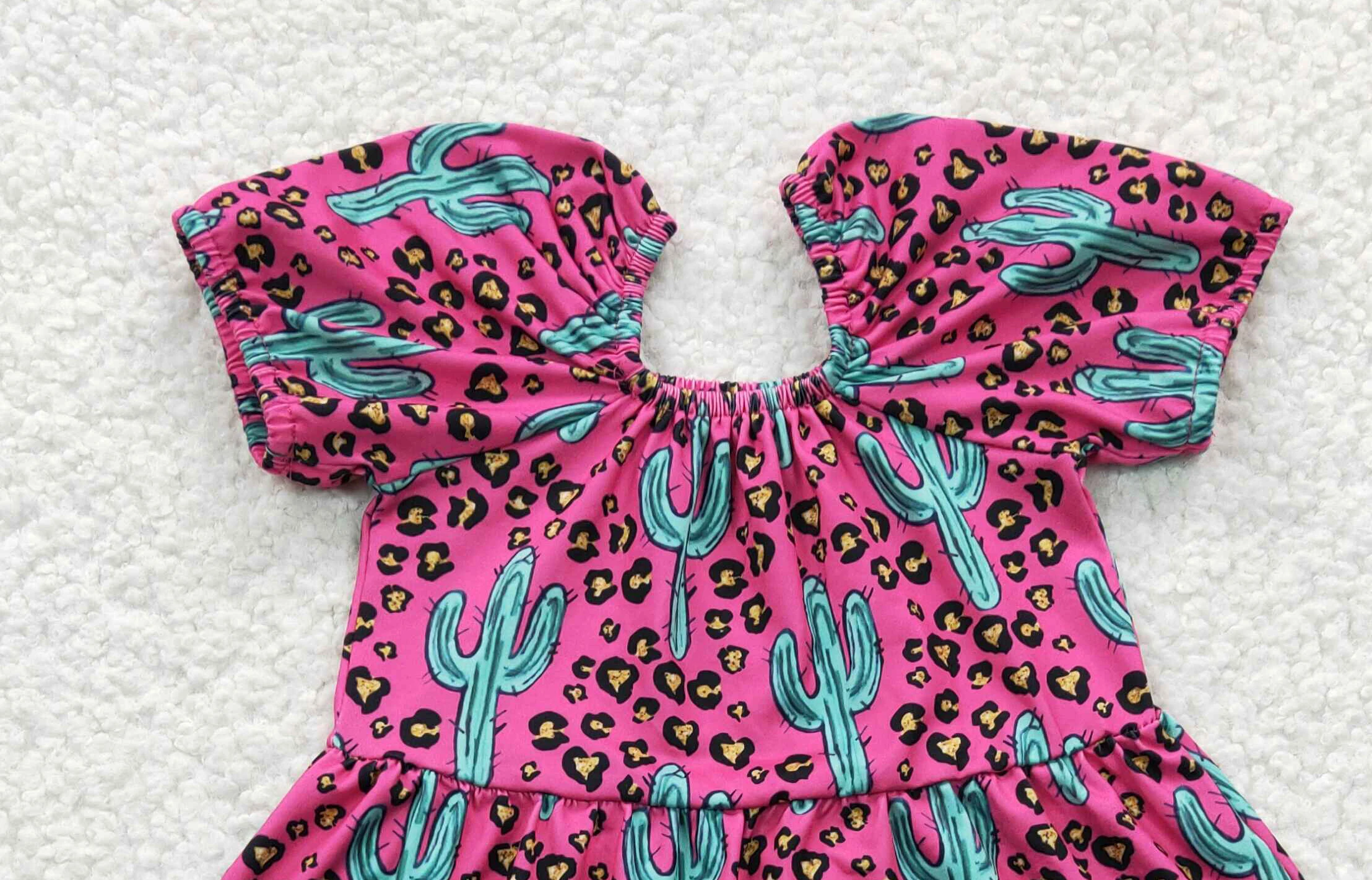 8.02 GSD0305 Toddler Summer Clothes Milk Silk Short Sleeve Cactus Print Kids Girl Dresses