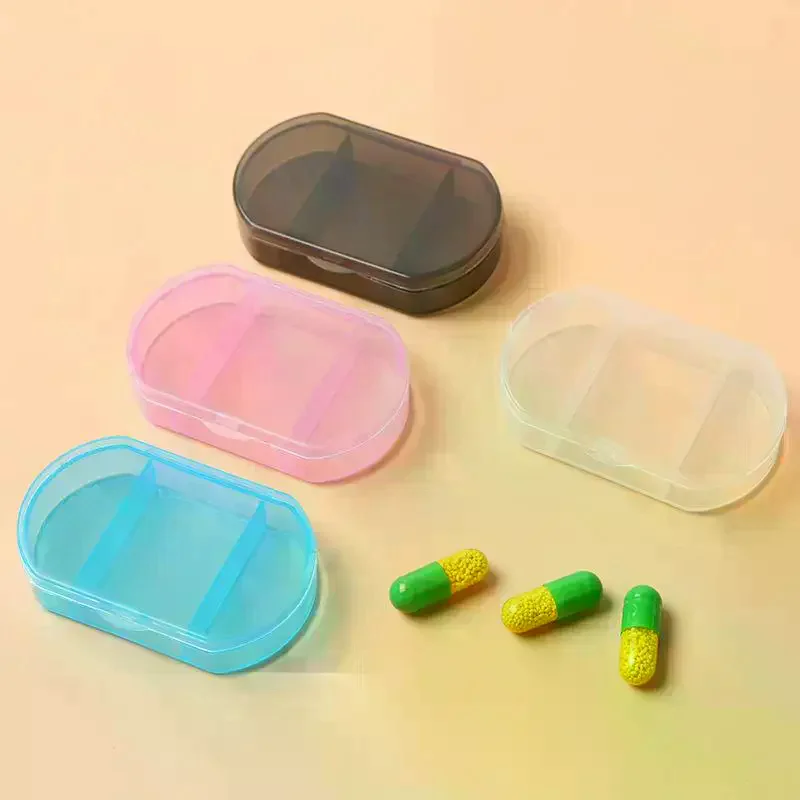 Mini Portable Plastic 3 Grids Pill Storage Box Assorted Colors Compact Design For Travel Daily Use