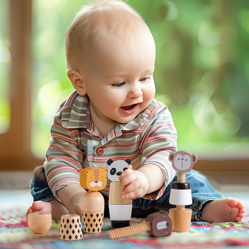 Montessori สกรูประกอบ DIY ของเล่นสัตว์สีจับคู่บล็อกการฝึกอบรมมอเตอร์ของเล่นเพื่อการศึกษาสำหรับเป็นของขวัญสำหรับเด็ก