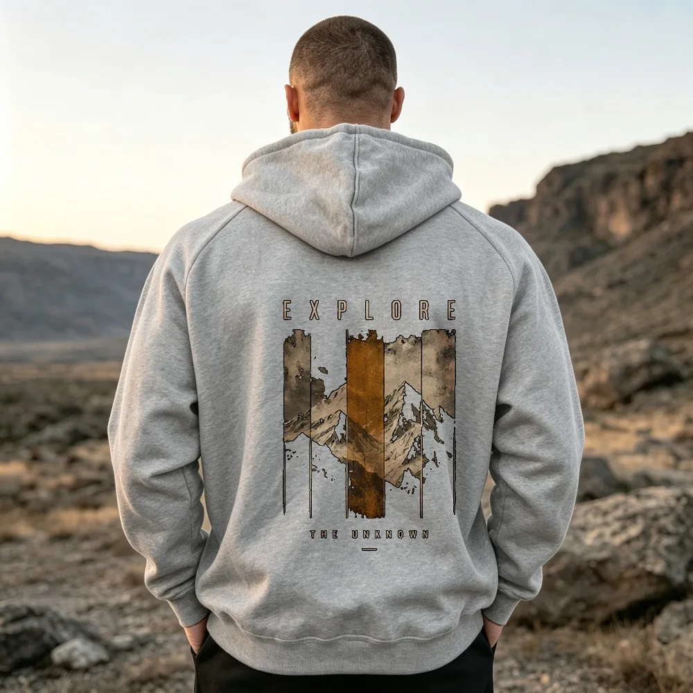 Explore The Unknown Vintage Grunge Vertical Striped Mountain Graphic Hoodie Back  Sweatshirt Retro Wilderness Hiking Hooded Tops