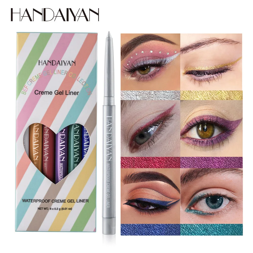 HANDAIYAN Glitter Eyeliner Set Gel Pencil Makeup Shimmer Shine Eye Liner Pen Long-Lasting Cosmetics Colored Eyeliner Cream Stick