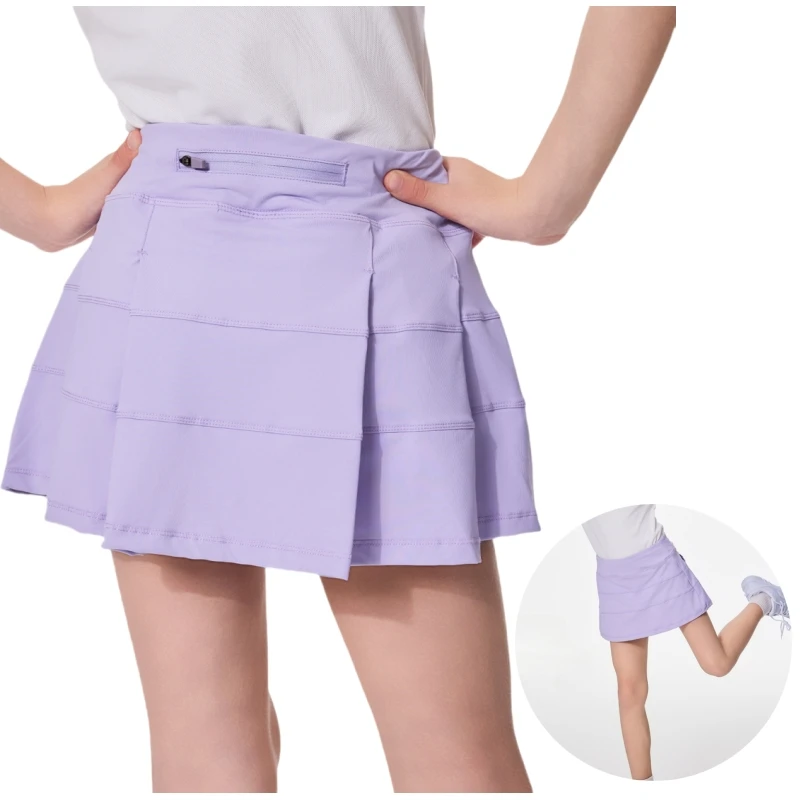 Girls Tennis Skirt with Shorts 2 in 1 Athletic Yoga Skirts Kids Anti-See Through Sport Golf Skirt Casual Quick-dry Pleated Skort