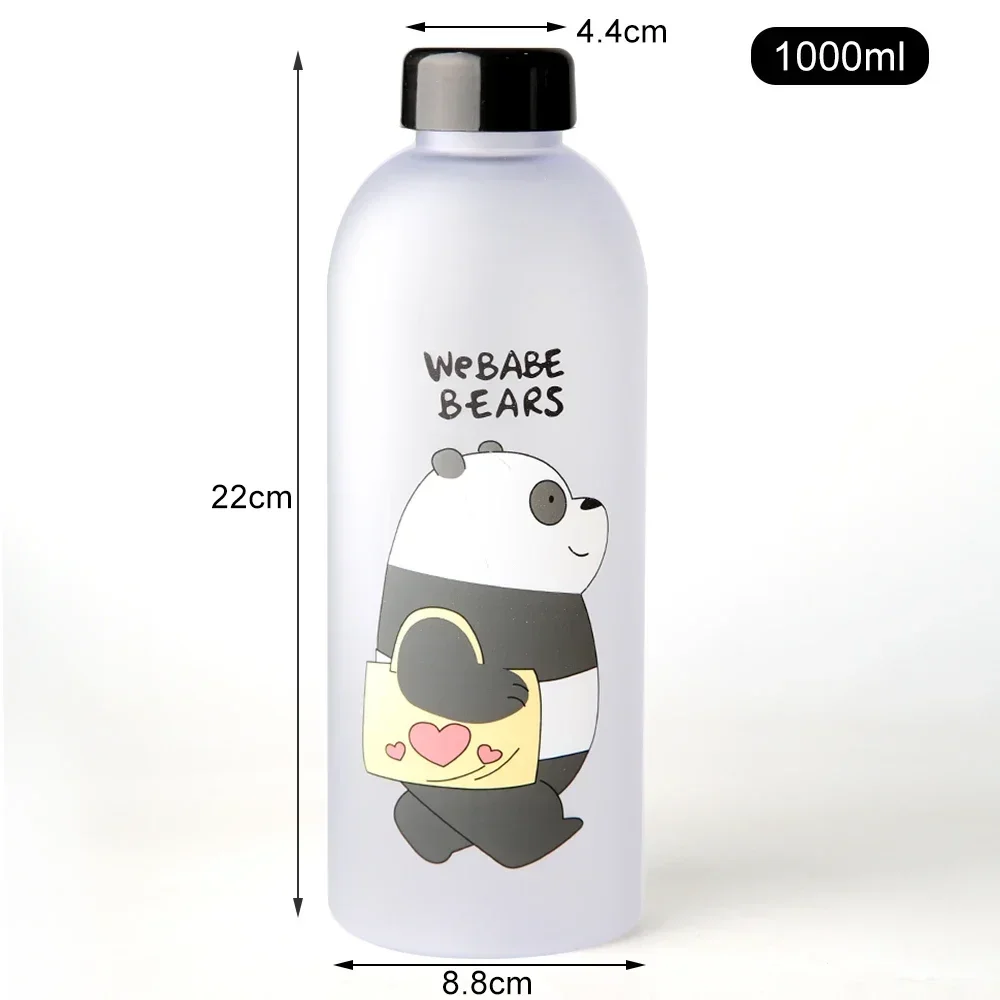 1000ml Water Bottles Cute Panda Bear Cup with Straw Transparent Cartoon Kawaii Water Bottle Drinkware Frosted Cup Protein Shaker
