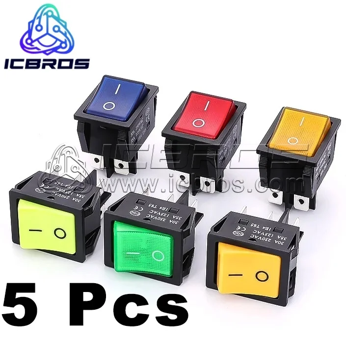 

5pcs/lot 30A Rocker Switch no light 30A 250VAC ON OFF DPDT Switch Double pole single throw Green Yellow Black Switch