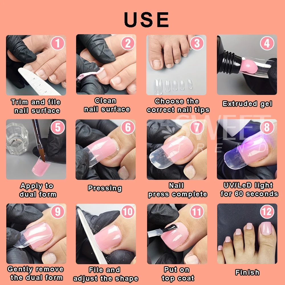 150 pz/scatola Doppio Sistema Unghie Dei Piedi Forme Set Estensione Acrilica Punte False Unghia Del Piede Forme Superiore per Unghie Gel UV Costruzione di Strumenti di Stampo