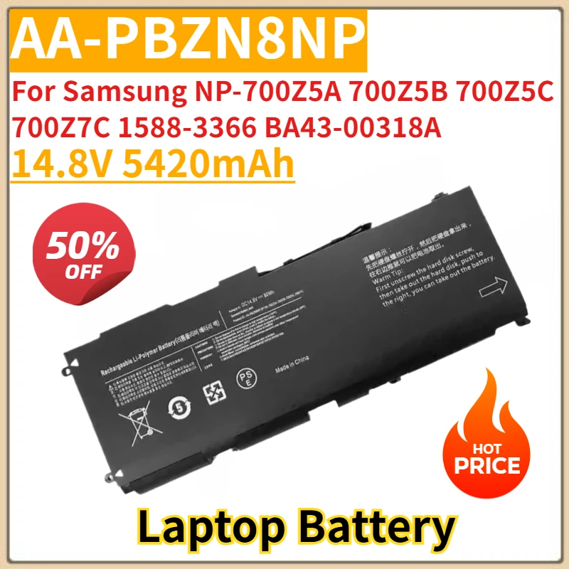 

Laptop Battery 14.8V 5420mAh AA-PBZN8NP for Samsung NP-700Z5A 700Z5B 700Z5C 700Z7C 1588-3366 BA43-00318A Brand-New High Quality