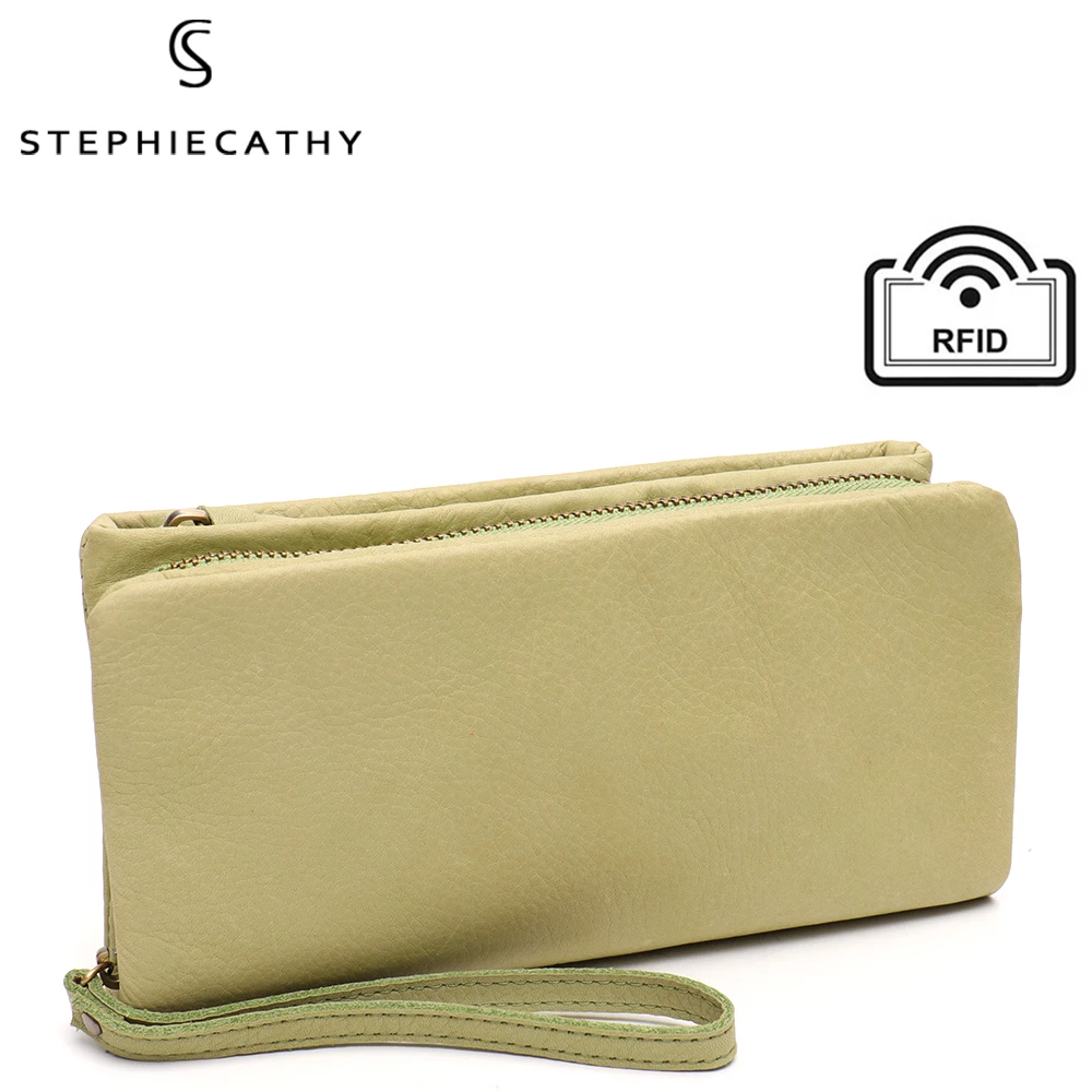 SC Soft Cowhide Women Long Wallet Fashion Multi Pockets Coin Purse Card Holder Passport Bag Female Genuine Leather Daily Clutch