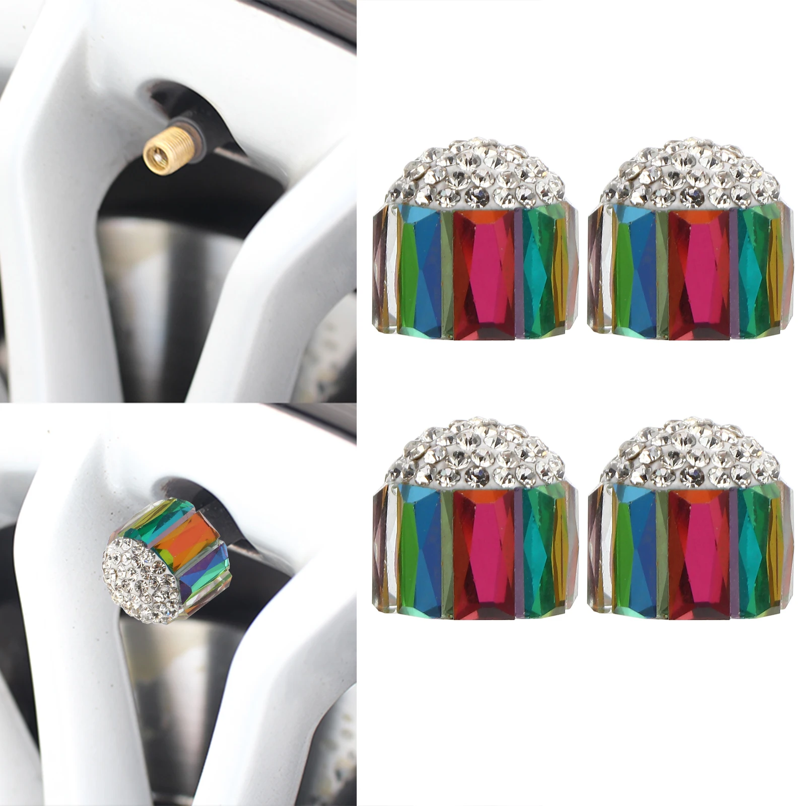 

Diamond Encrusted Valve Caps ABS Glass Rhinestones Prevent Air Leakage Dirt Resistant Exquisite Non Peeling Easy Installation