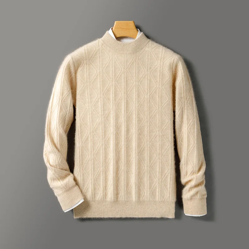 

New 100% Merino Wool Crew Neck Pullover Argyle Sweater Casual Generous Simple Comfortable Autumn Winter Men's Cashmere Knitted