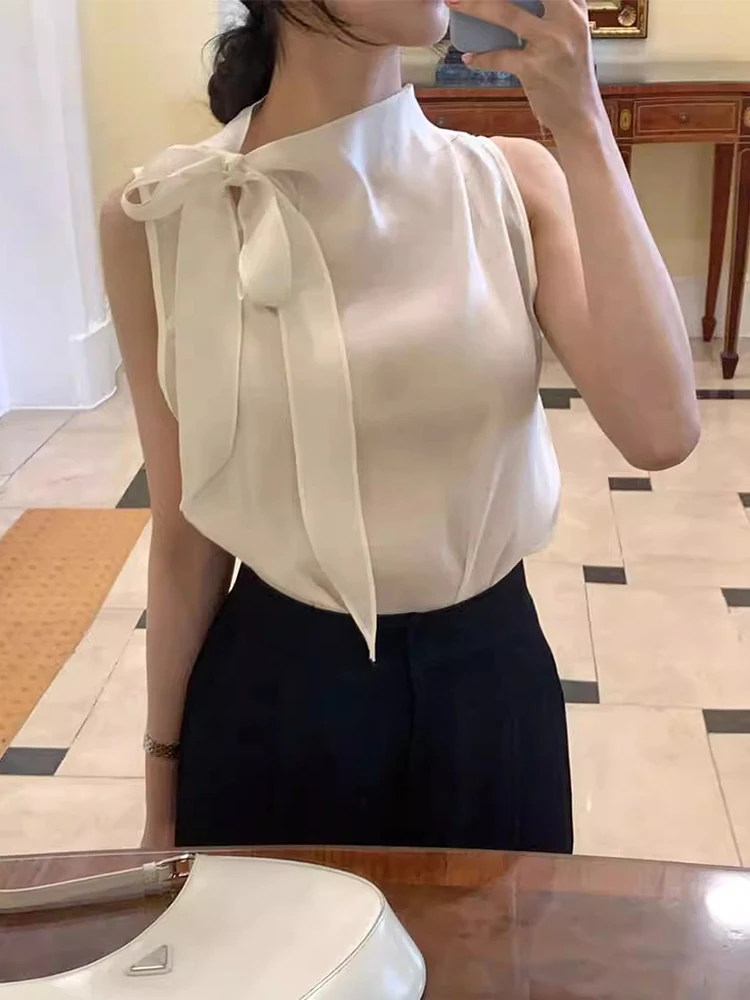 

French Design Butterfly Tie Strap Vest Shirt for Women's Summer New Elegant Casual Versatile Top