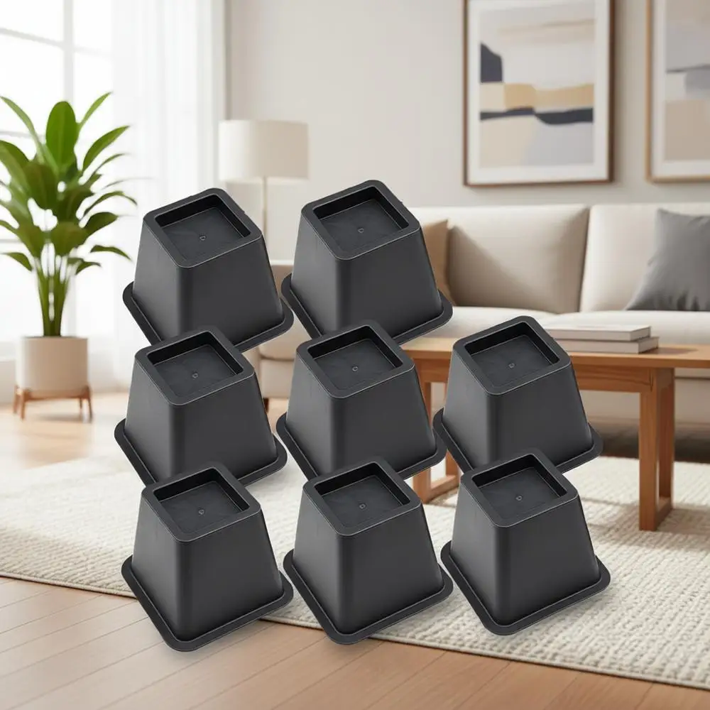 

4 Inch Heavy Duty Square Bed Risers, Set of 8, for Furniture, Desk, Sofa, and Bunk Beds