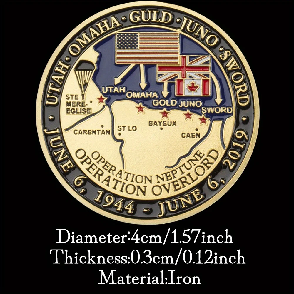 75th Anniversary of D-Day Souvenir Coin The Eyes of The World Are Upon YouVeteranChallenge Coin Golden Plated Commemorative Coin