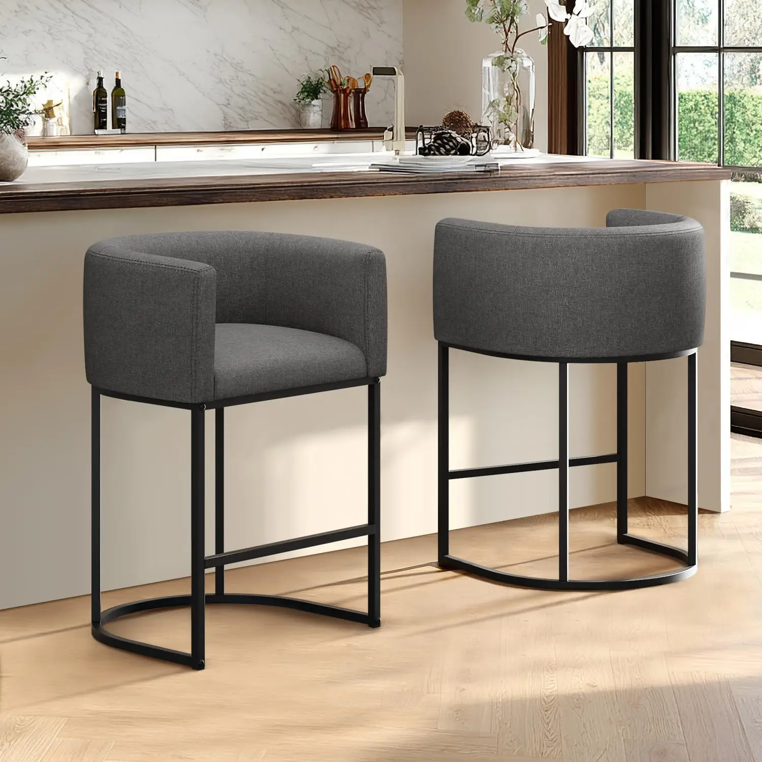 

Counter Height Bar Stools Set of 2, 24 Inch Seat Height Barstools for Dining Room, Fabric Upholstered Bar Chair for Kitchen I