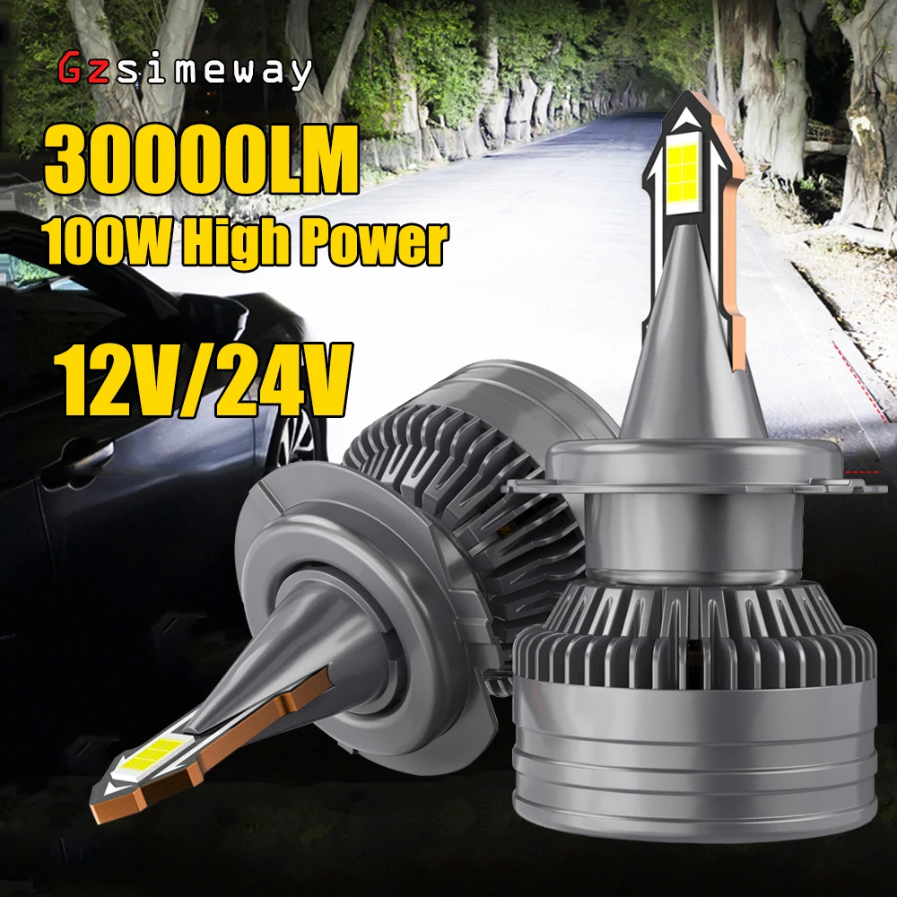 

2PCS H7 LED H11 H4 Car Headlight 30000LM Canbus H1 9012 H8 H9 9005 9006 HB3 HB4 LED Light 6500K White 100W Auto Fog Lamp 12V 24V