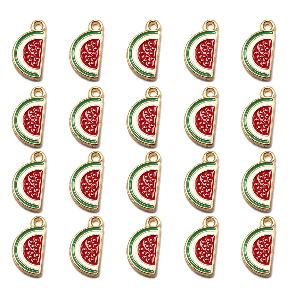 

20 Pcs Watermelon Earrings Key Chain Pendant DIY Necklace Jewelry Making Pendants Colorful Charm Adorable Fruit Shape Alloy