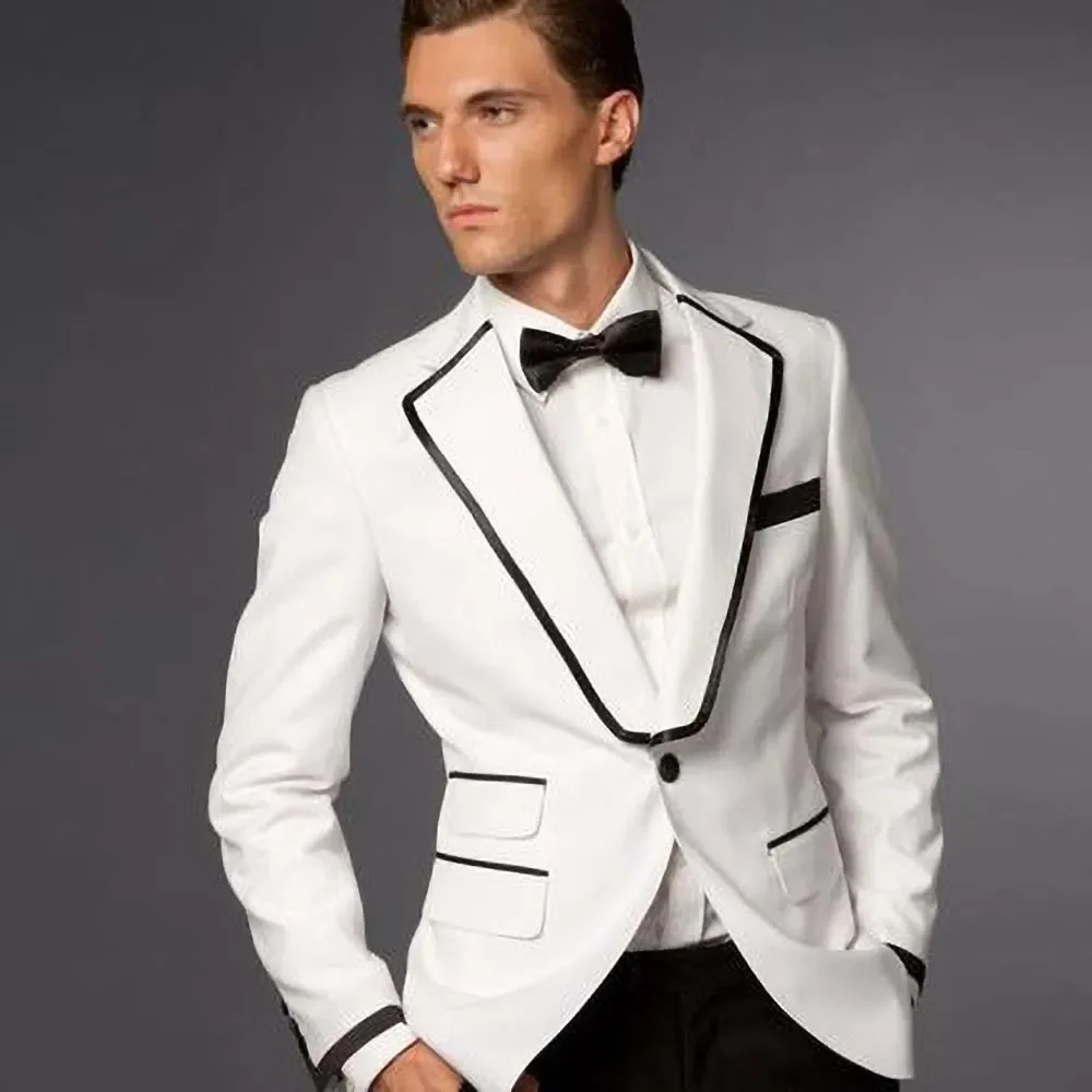 

Elegant White Wedding Suits for Men 2 Piece Set Formal Prom Party Tuxedo Slim Fit Casual Fashion Male Suit Blazer with Pants