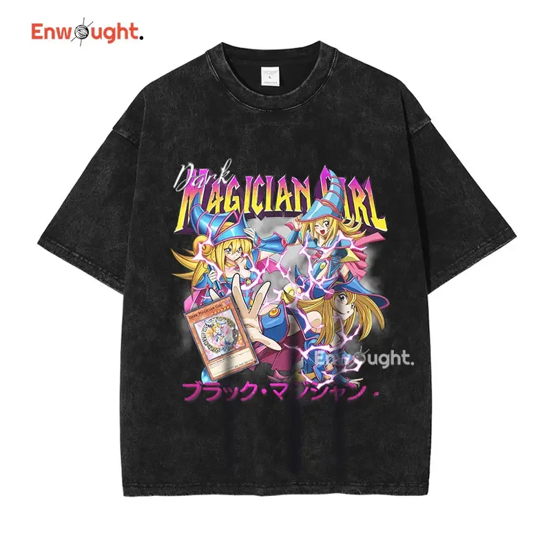 Anime Manga Yu Gi Oh T Shirt Dark Magician Girl Yuugi Kaiba Seto Vintage Washed Tops Tees Oversized DTG Short Sleeve T-shirt Man