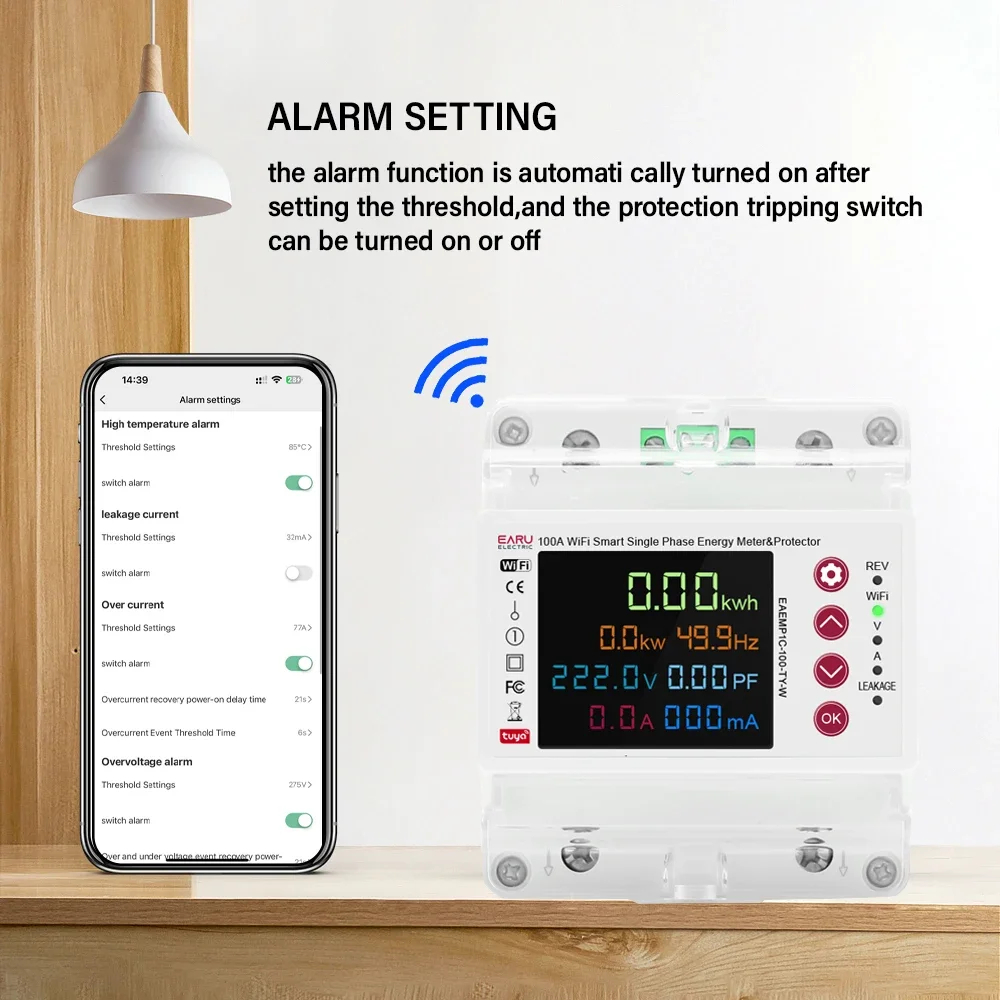 2P 100A Tuya WiFi Intelligente Bidirezionale Energia di Potenza kWh Meter Perdite da Sovratensione Protezione Relè Interruttore Limite di Corrente