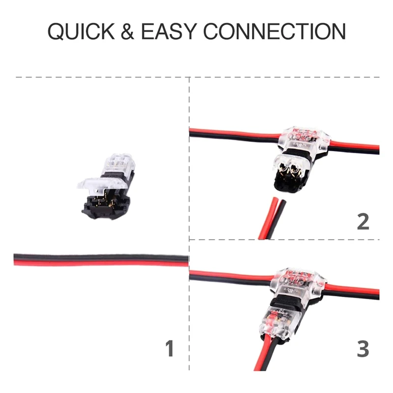 Wire Connectors - Low Voltage T Tap Wire Connector, 3 Way Wire Connector, T Type 2 Pin Solderless Fits 24-20 AWG