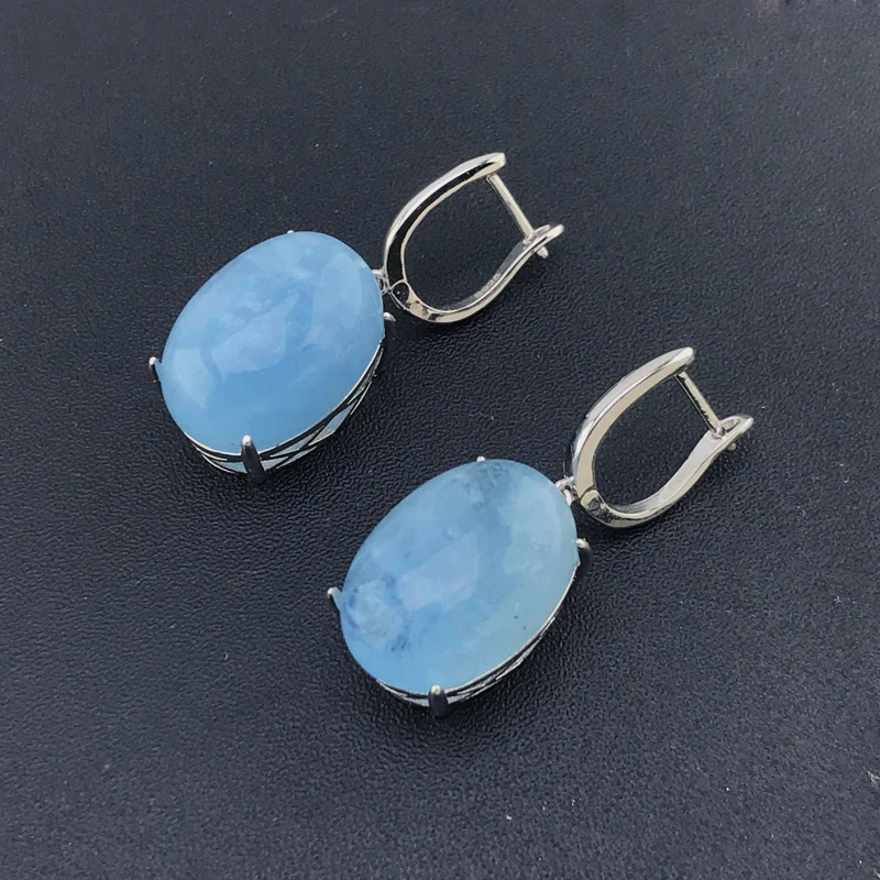 CSJ Big Stone 30ct Natural Aquamarine Earring Sterling 925 Silver Oval 13*18mm for Women Birthday Party Jewelry Gift