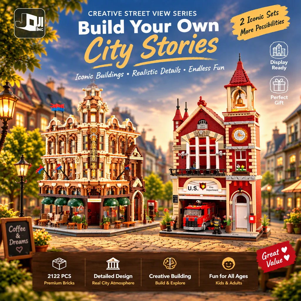 Creative European Retro Modular Building Blocks Set City Street View Banks & Fire Departments Model Bricks Puzzle Toy Adult Gift