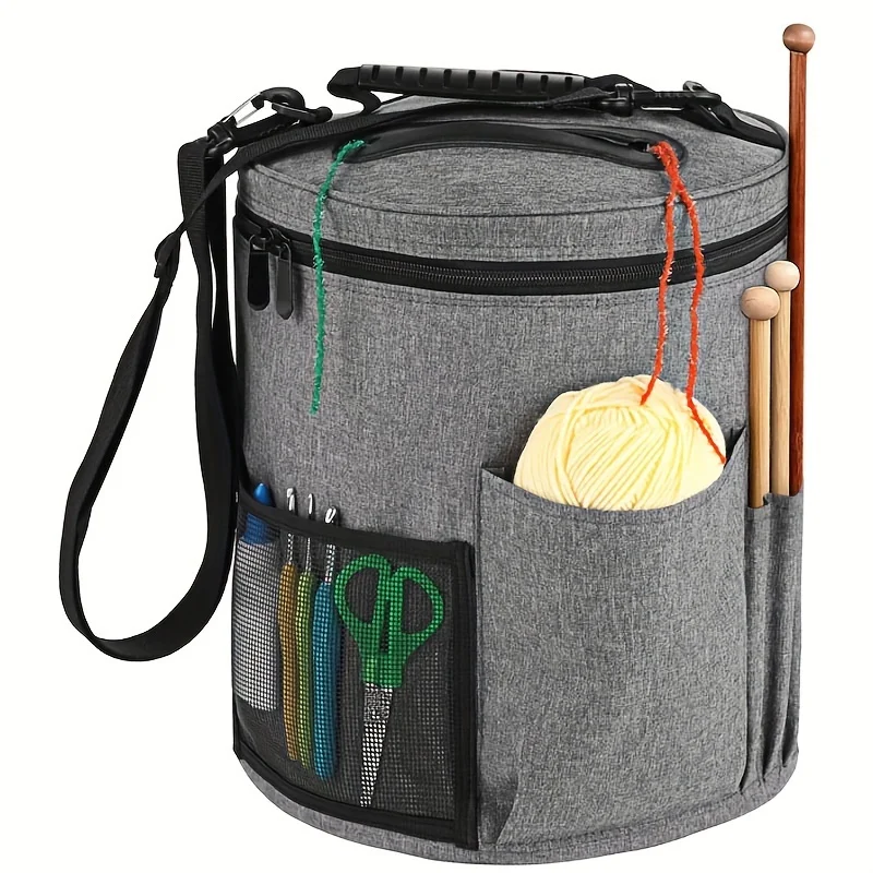 Large Capacity Crochet Bag: Yarn Storage, Knitting Needle Organizer, Crochet Tote Bag with Front Pocket for Yarn, Hooks, Needles