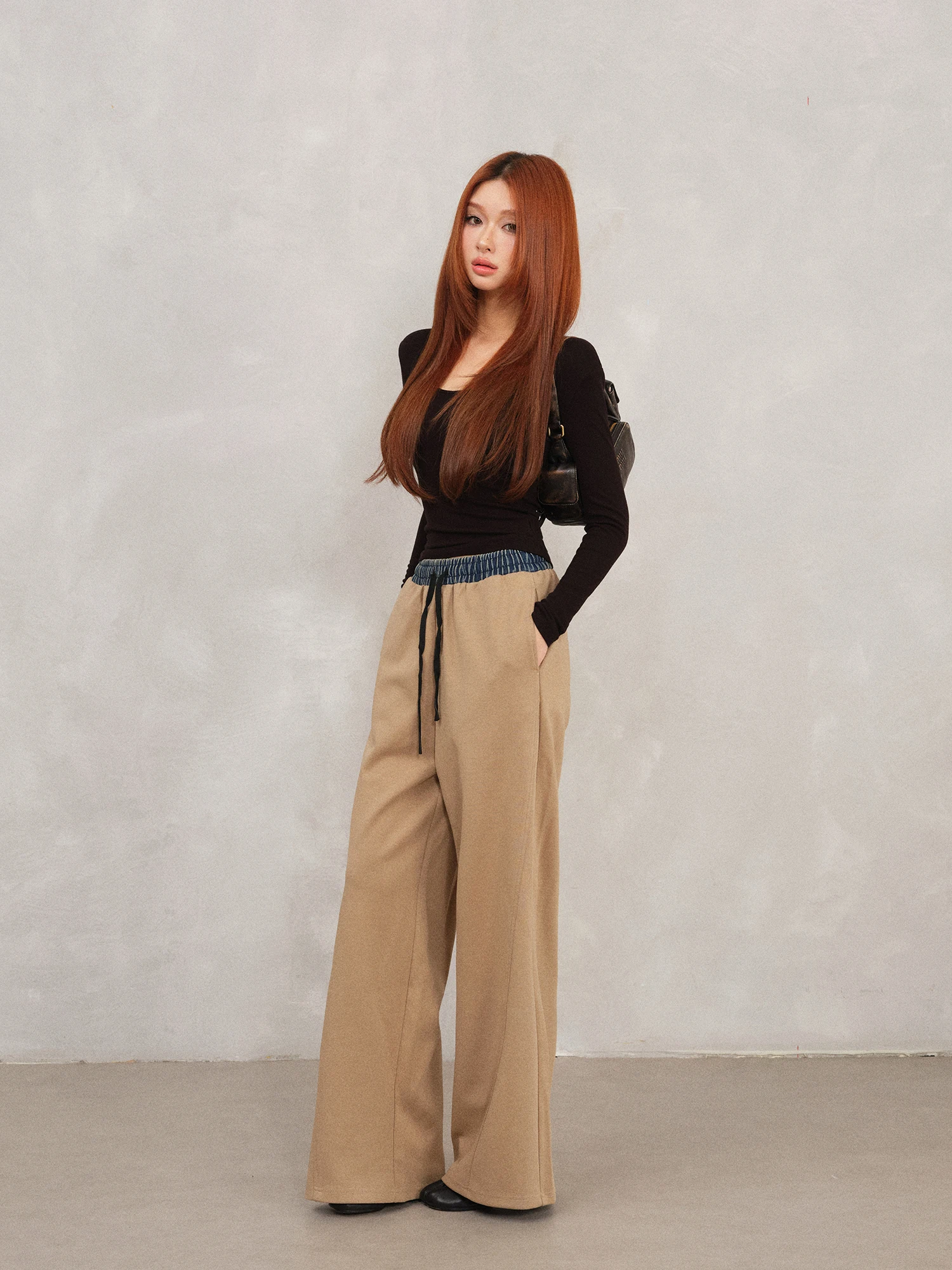 

Джинсы FORNIYOYO повседневные свободные с широкими штанинами, на шнурке, с комфортной посадкой, женские, серия Ci Walk, из полиэстера и хлопка