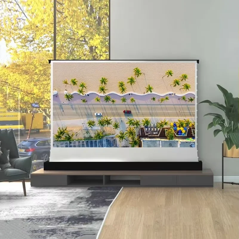 Écran de projection motorisé électrique autoportant sur le sol, prêt sur 3D actif 4K 16:9, matériau blanc UHD Cinema