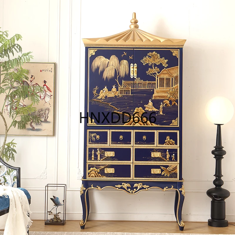

Royal blue living room high-grade solid wood double door high-foot display cabinet wine cabinet