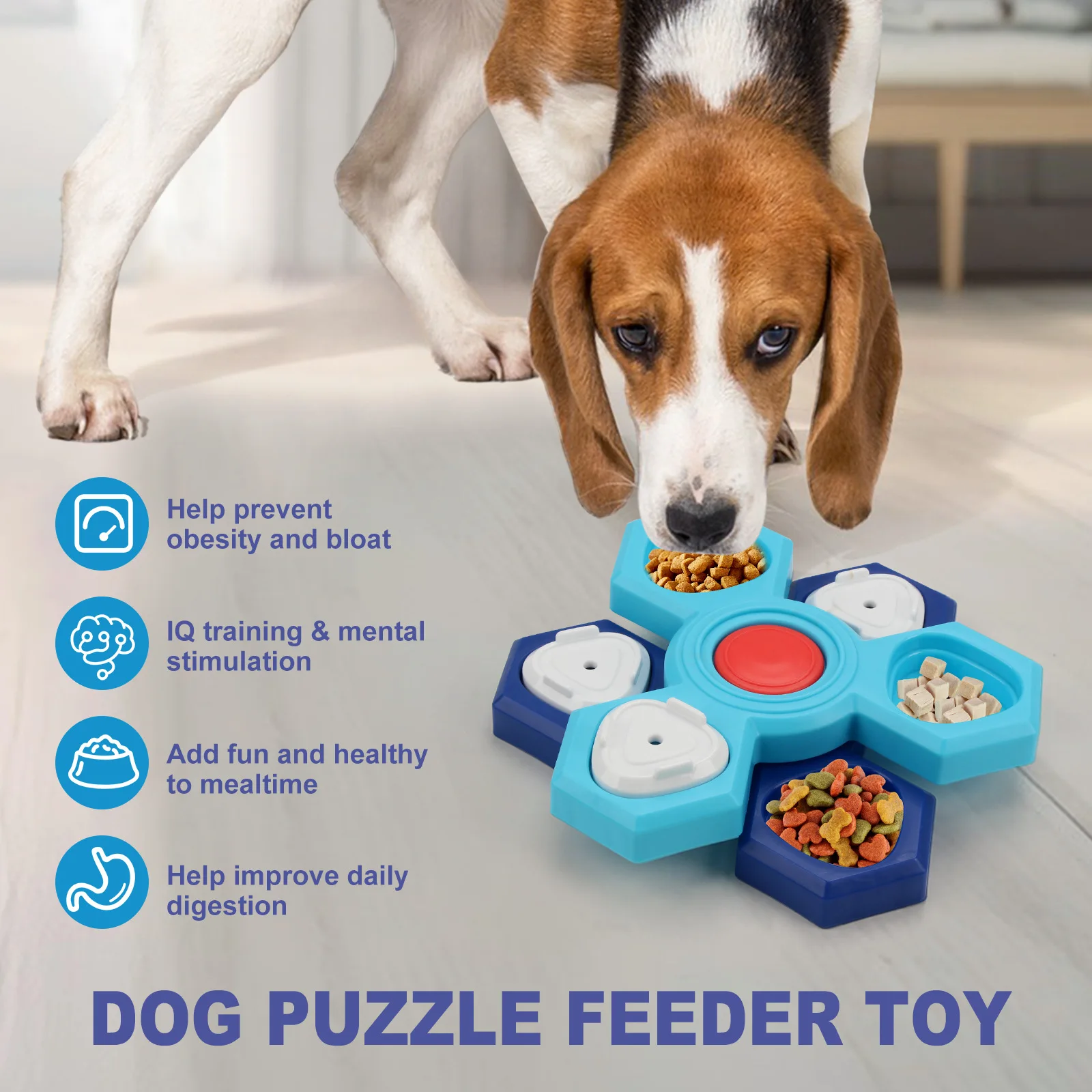 

DOG PUZZLE SLOW FEEDER BOWL 12 REMOVABLE LIDS AND HIDDEN TREAT COMPARTMENT IQ TRAINING TOY ADD FUN AND HEALTHY TO MEALTIME