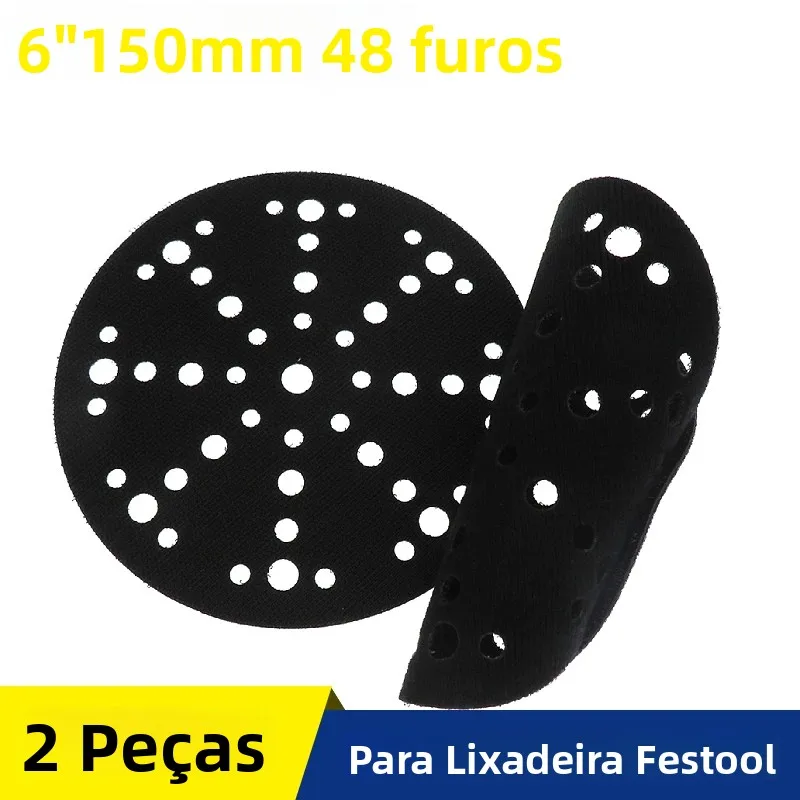2 Peças de Disco de Proteção de Interface de 6 polegadas (150mm) com Velcro e 48 Furos para Lixadeiras Festool, Ferramentas Abrasivas de Polimento e Retificação