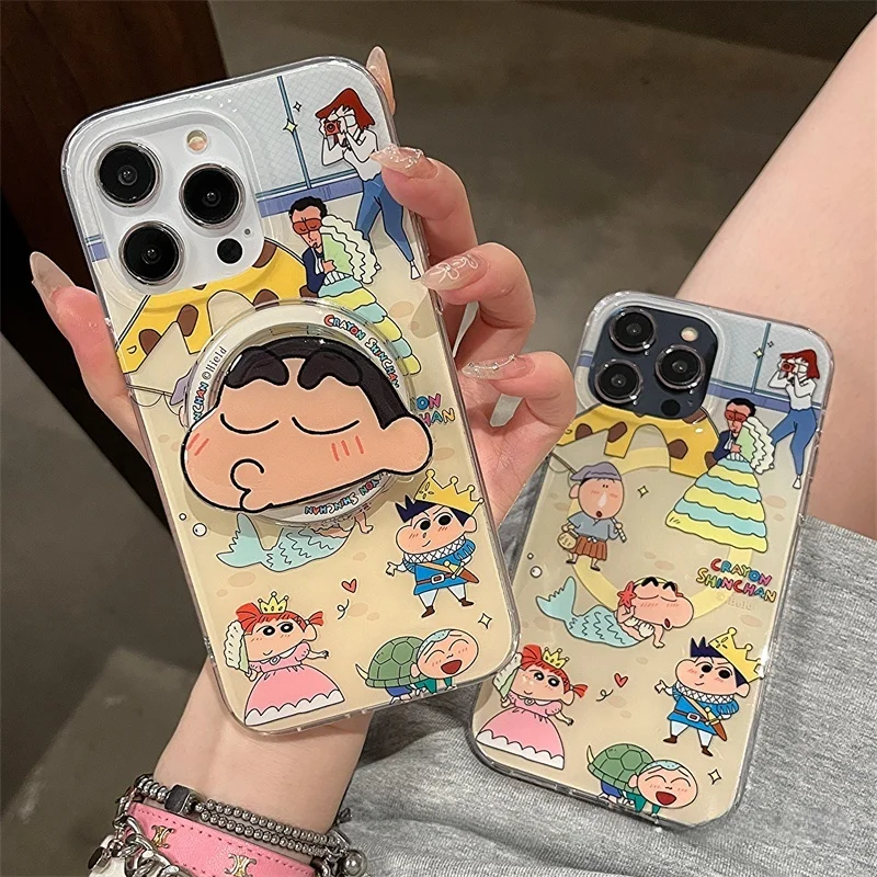 น่ารักการ์ตูนตลกคู่ Shin-Chan Magsafe Wireless Charge สําหรับ iPhone 13 14 15 16 PRO MAX การ์ตูน Shin-Chan ผู้ถือแม่เหล็ก ﻿