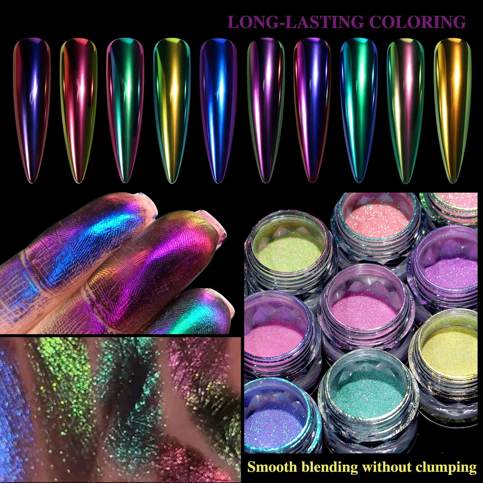 New Jar Aurora Chrome Powder Nail Rubbing Glitter Metallic Mirror Effect for Nail Art Manicure Design Pigment Dust 10Colors