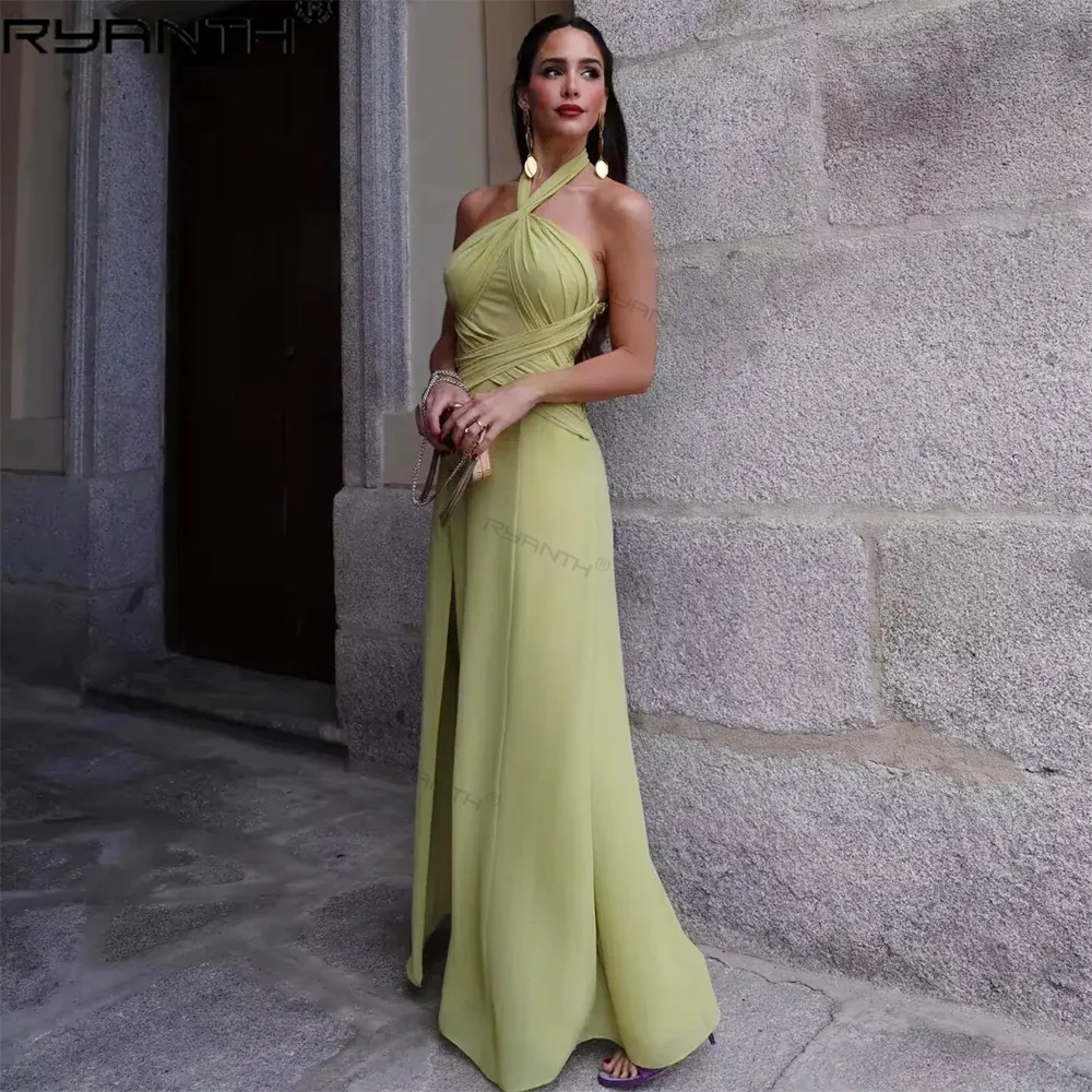 Halter Prom Dress Evening Dress Women 2024 New Holiday Style Sexy Open Back Hanging Neck Strap Long Dress Split Midi Dress