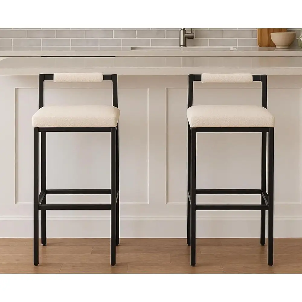 

Комплект из 2-х барных стульев с льняной обивкой, высотой 30 дюймов, бежевые, с металлическими ножками, для кухонного острова или паба