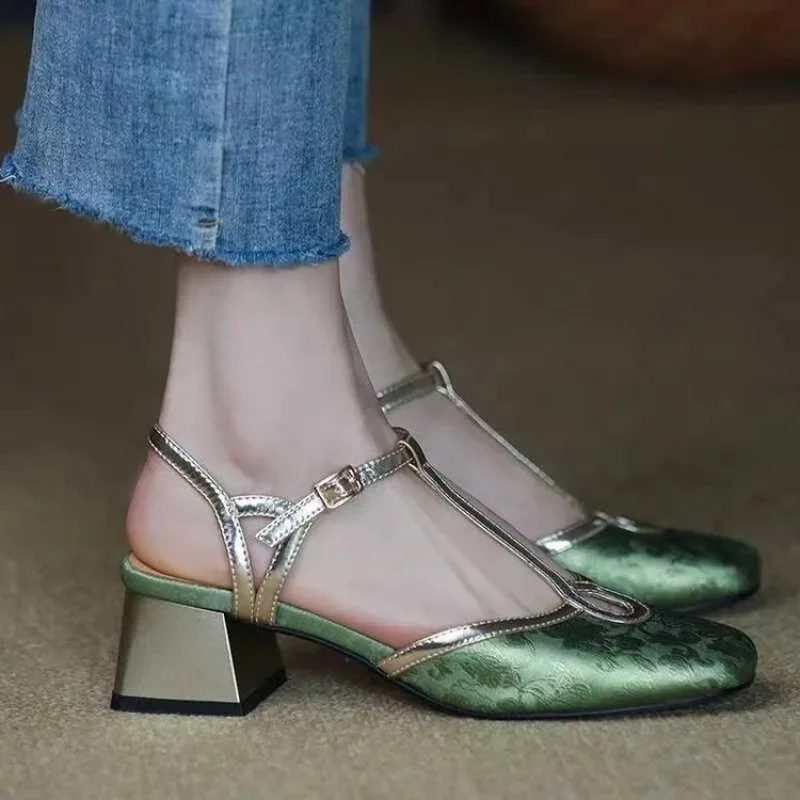 

Womens Shoes Luxury High-heeled Sandals Designer Women Pumps Summer Thick Heeled Sandals High Heels Women Shoes Zapatos De Mujer