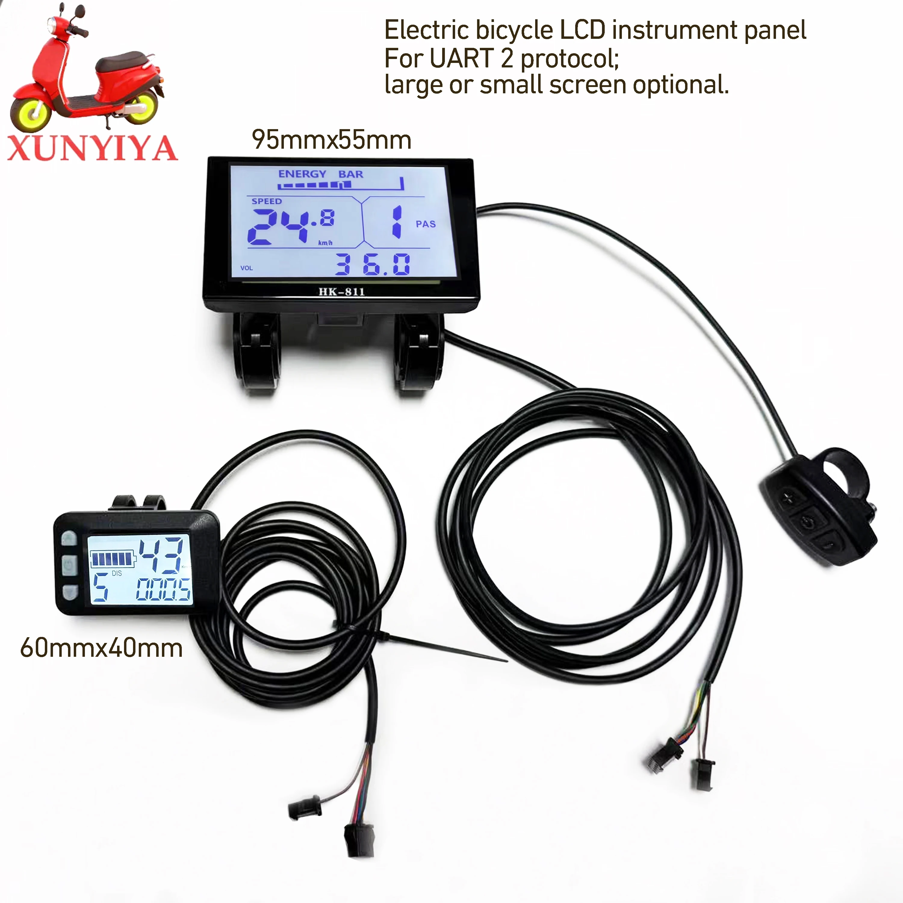 

DC 24V 36V 48V 60V E-bike LCD Display Screen P3 LCD 0r HK811 Screen for UART NO.2 Serial Communication Protocol 22.2mm handlebar