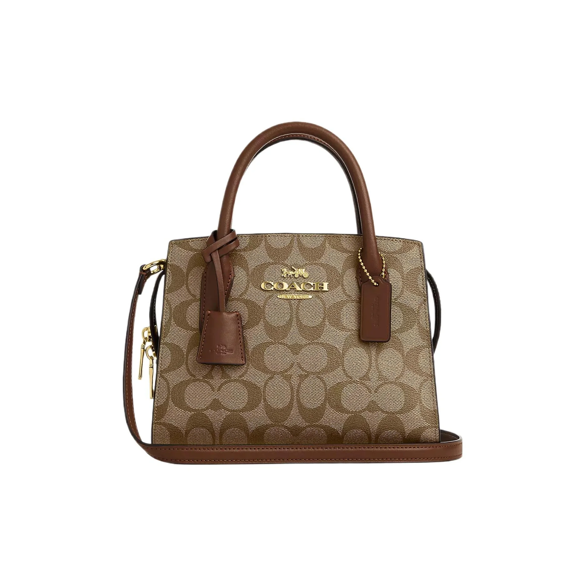COACH ANDREA CARRYALL Coated Canvas With Smooth Leather Tote Bag, Shopping Bag, Shoulder Bag, Handbag Small Women's CP083-IME74