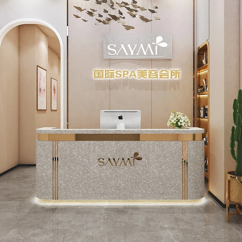 

Information Luxury Reception Desk Counter Salon Office Checkout Store Front Desk Customizable Bancone Reception Bar Furniture