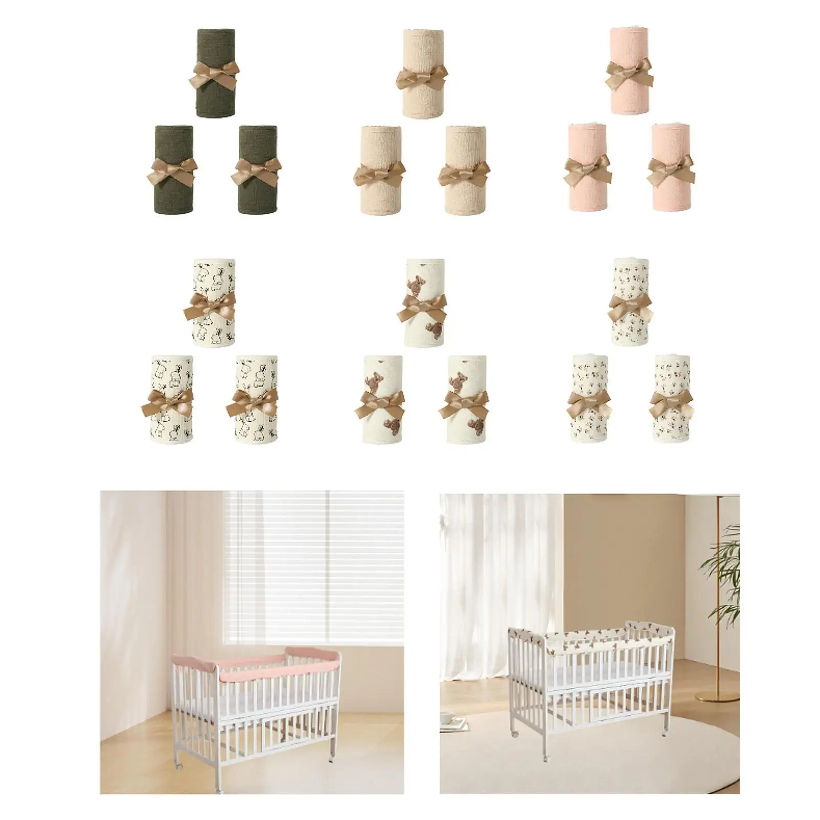 4x capas de trilho de cama de bebê respirável acessório de berçário algodão berço proteção envoltório borda pára-choques de cama para recém-nascidos crianças