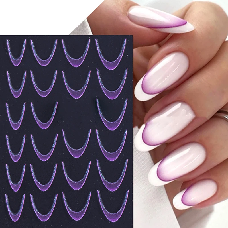 3D Gradiënt Franse Lijn Nagelstickers Rode Streep Lijnen Sliders Nagelaccessoires Manicure Lijm