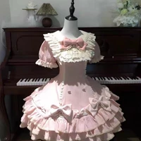 Vestido corto japonés de Lolita Kawaii para mujer, vestidos ajustados de princesa rosa Y2k con lazo fruncido, trajes elegantes de diseño de estilo coreano para mujer
