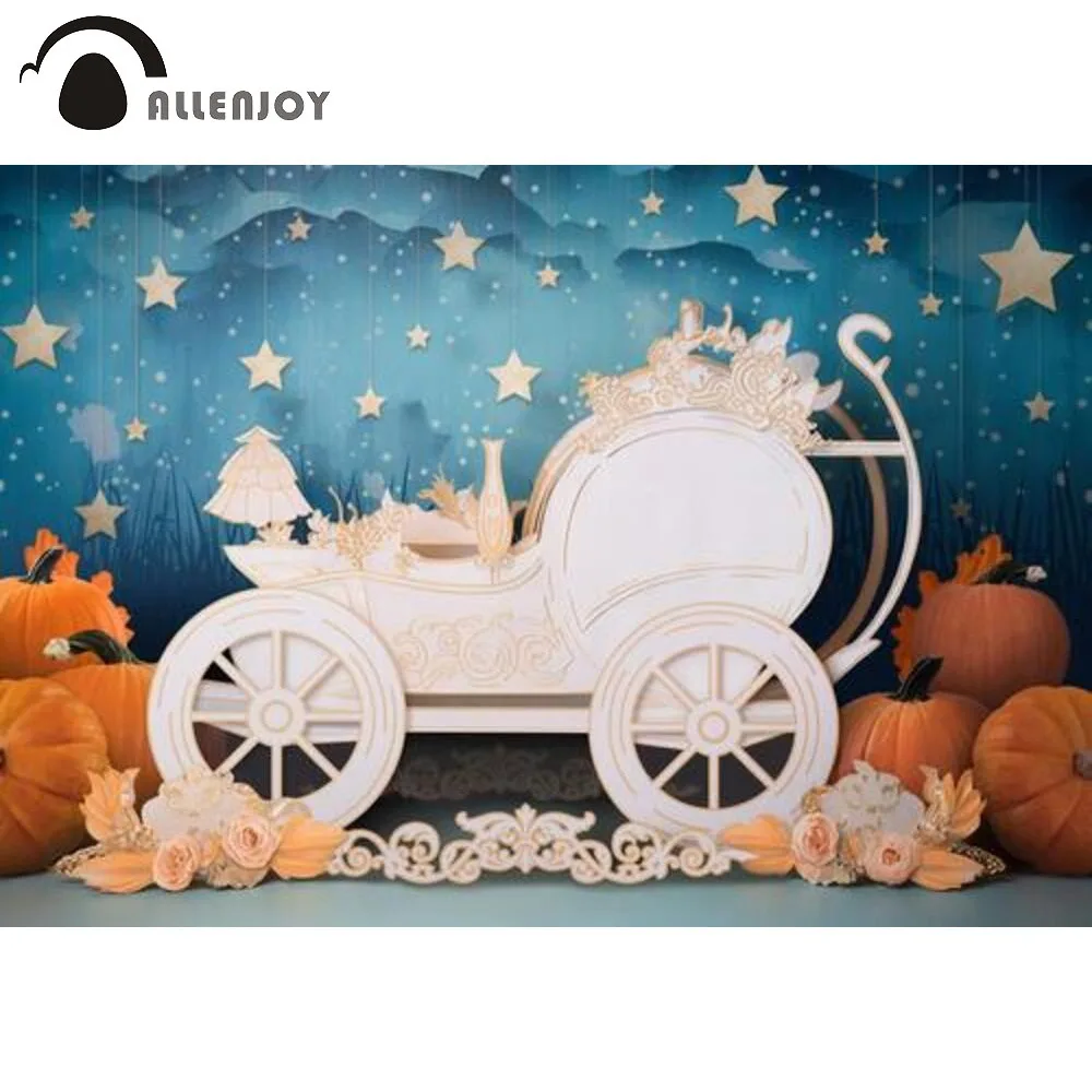 Allenjoy Fairytale Carriage Photography Backdrop Pumpkins Decorations Little Princess Photo Booth